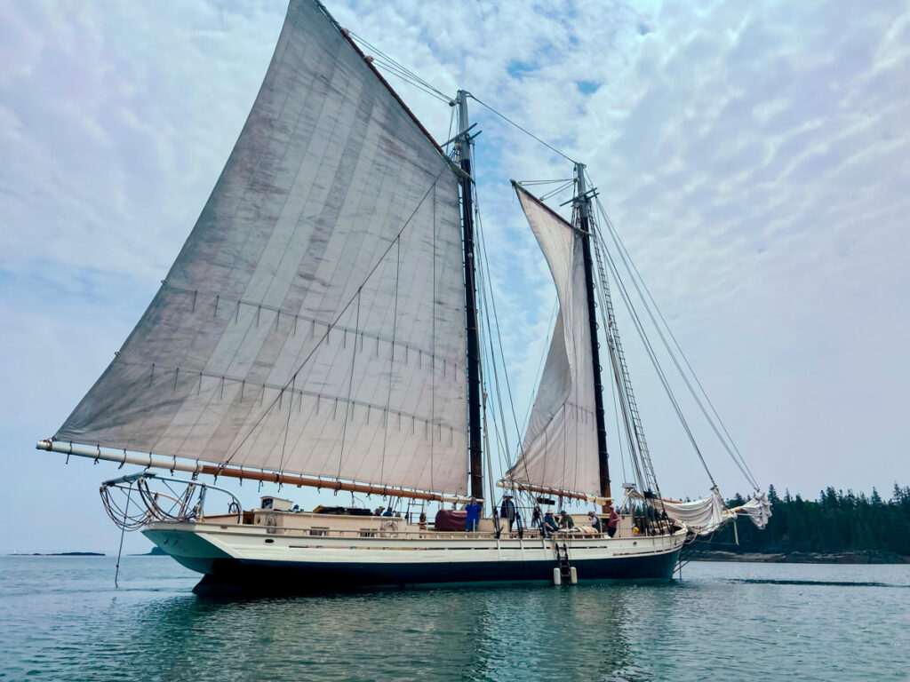 image shows the Grace Bailey, a wooden schooler in Maine