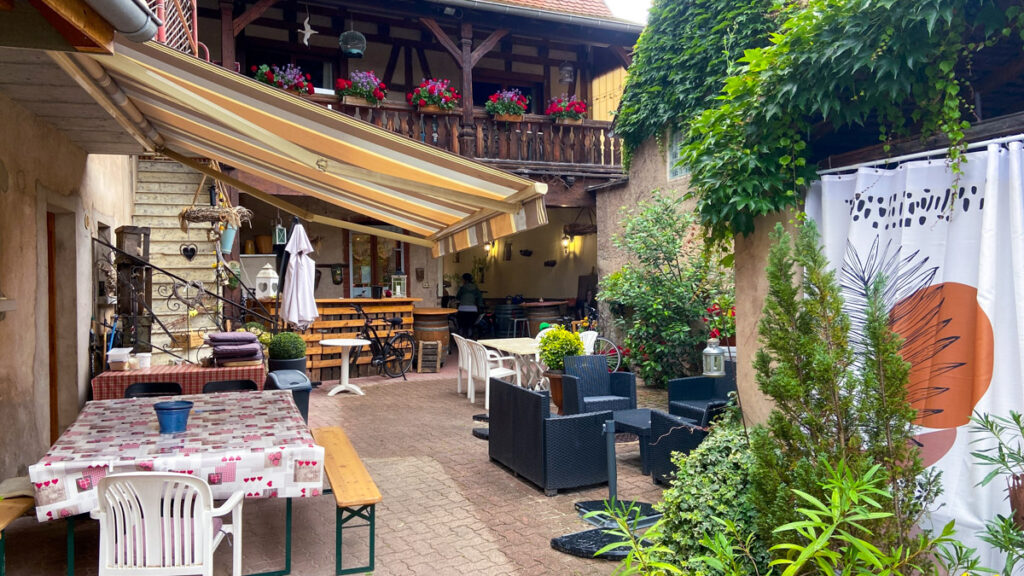 image shows a courtyard of a winery